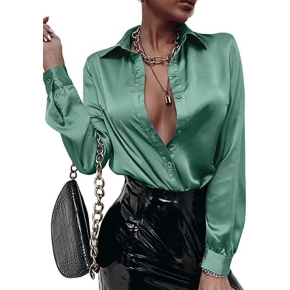 Tops - Women's Satin Silk Casual Blouse